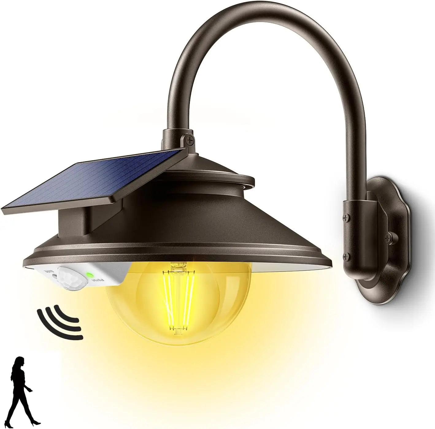 Solar Barn Lights 3 Modes 2 Lighting Ways, Gooseneck Farmhouse Wall Light Waterproof with Remote Control/Motion Sensor