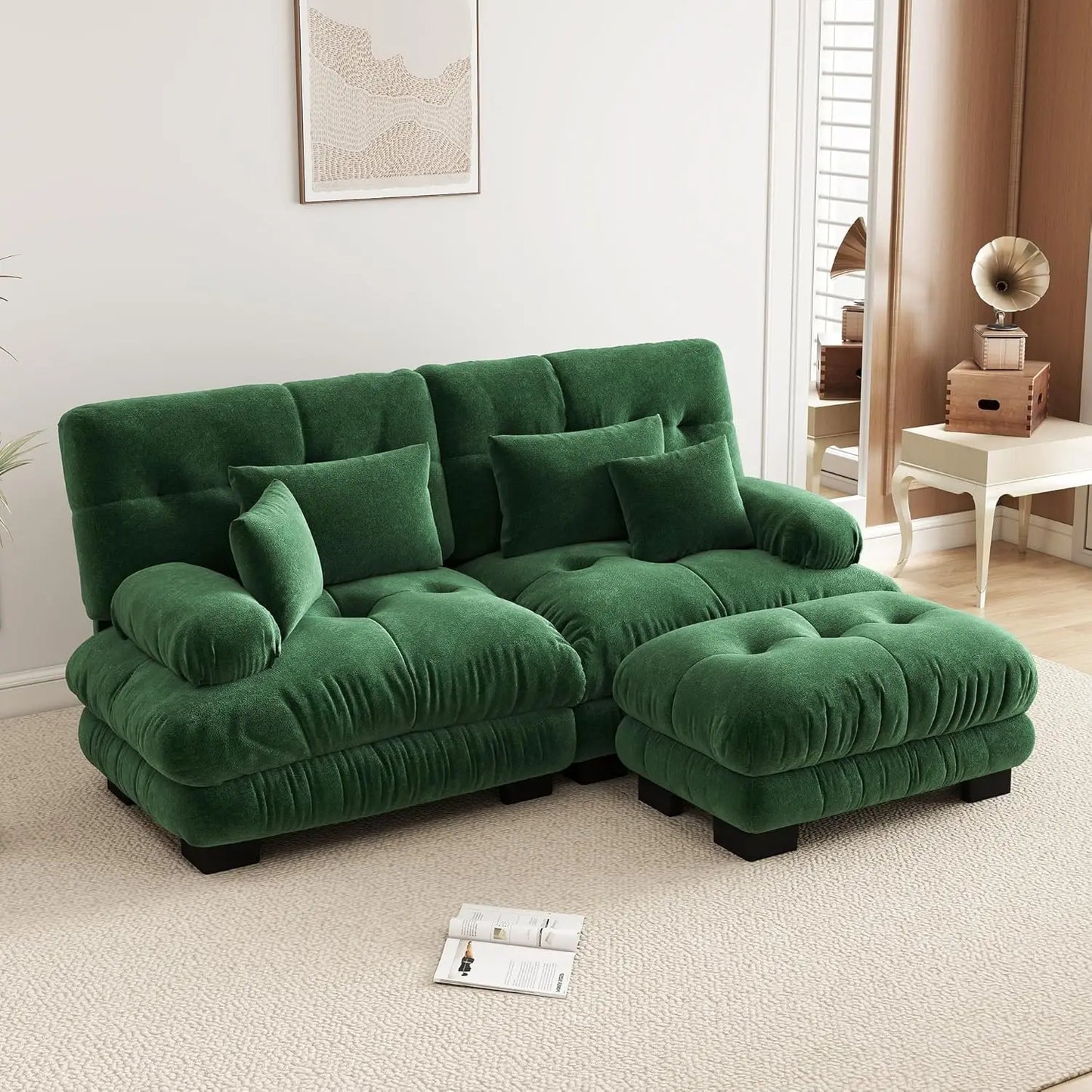 94.4" L-Shape Modular Cloud Sectional Sofa with Chenille Plush Fabric - 2 Seater Couch with Deep Seat and Movable Ottoman