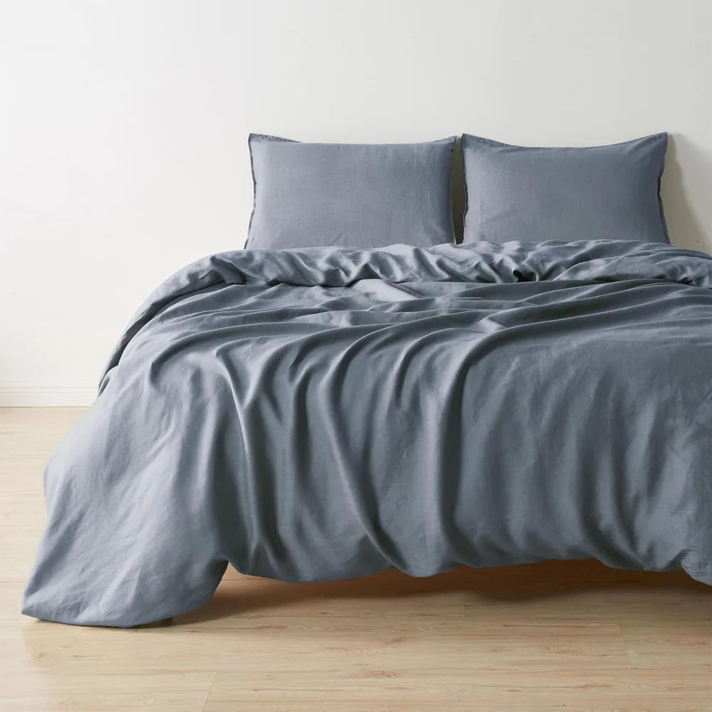 King Size Flax Linen Duvet Set - 3 Piece with Duvet Cover and Pillow Shams for Breathable Sleep and Durability