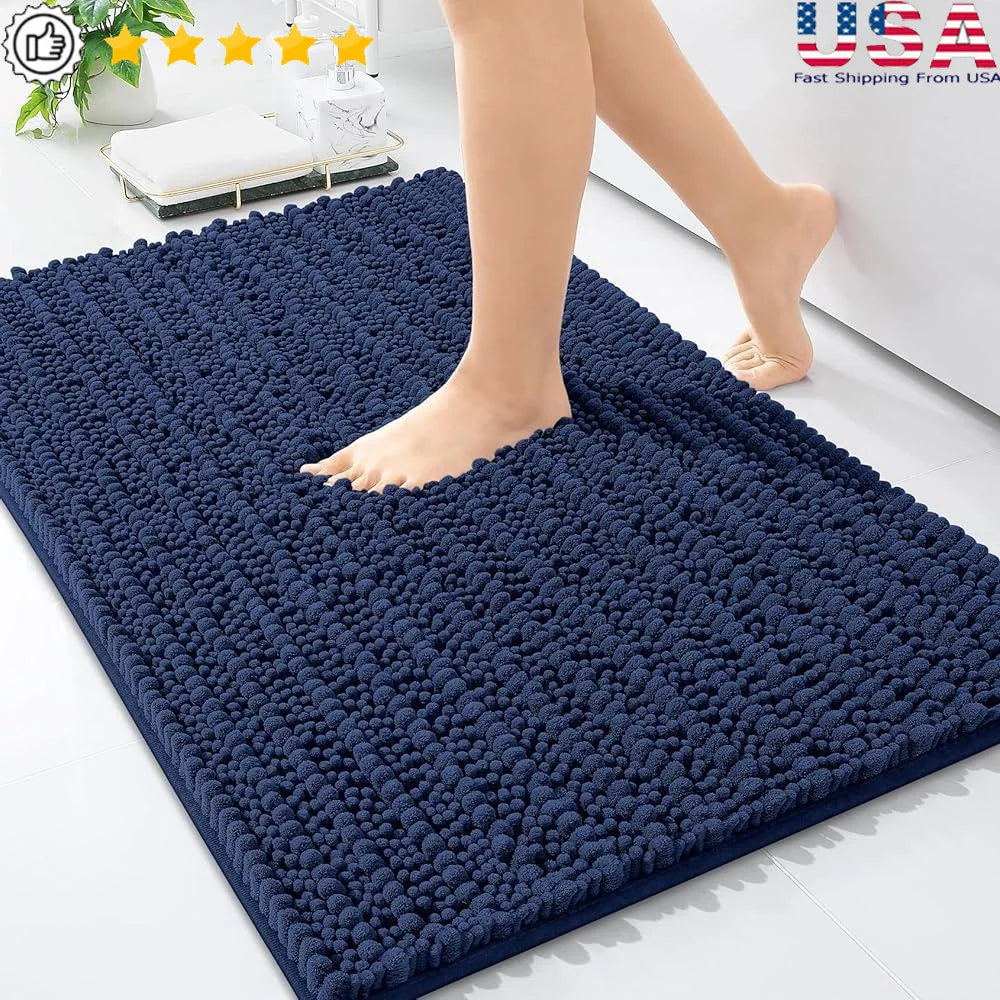 Ultra Soft Shaggy Bath Rug Thick Microfiber Absorbent Non-Slip Bathroom Mat Quick Dry Machine Washable Plush Carpet Home Decor