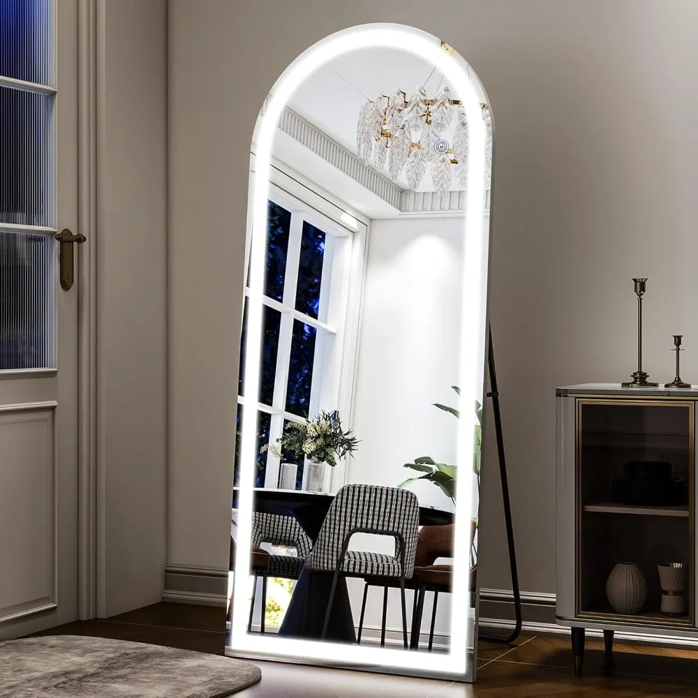26x65 inch Full Length Mirror with Lights, LED Lighted Floor Standing, Hanging Full Length with Stand, Full Body Dressing Mirror