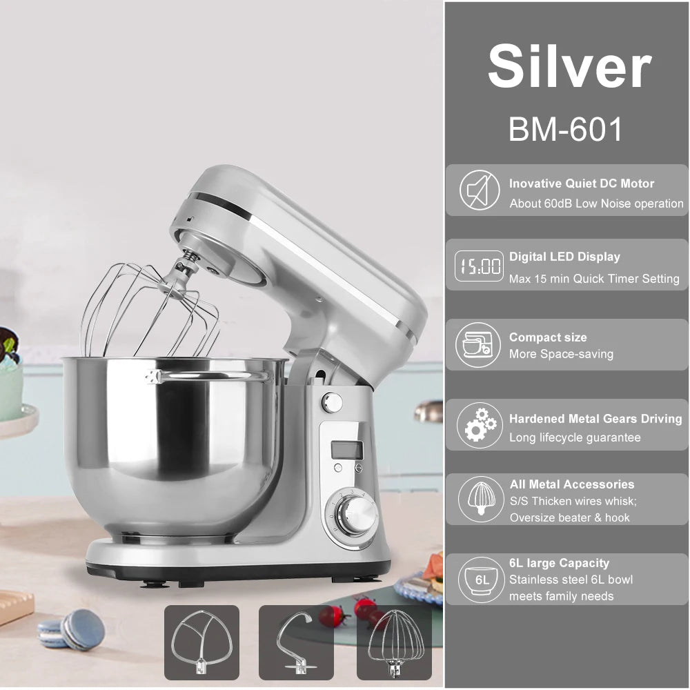 BioloMix Kitchen Food Stand Mixer, Blender, Quiet Motor, Cream Egg Whisk, Whip Dough Kneader, 6-Speed, 1200 W, 6 L, DC (Multiple colors)