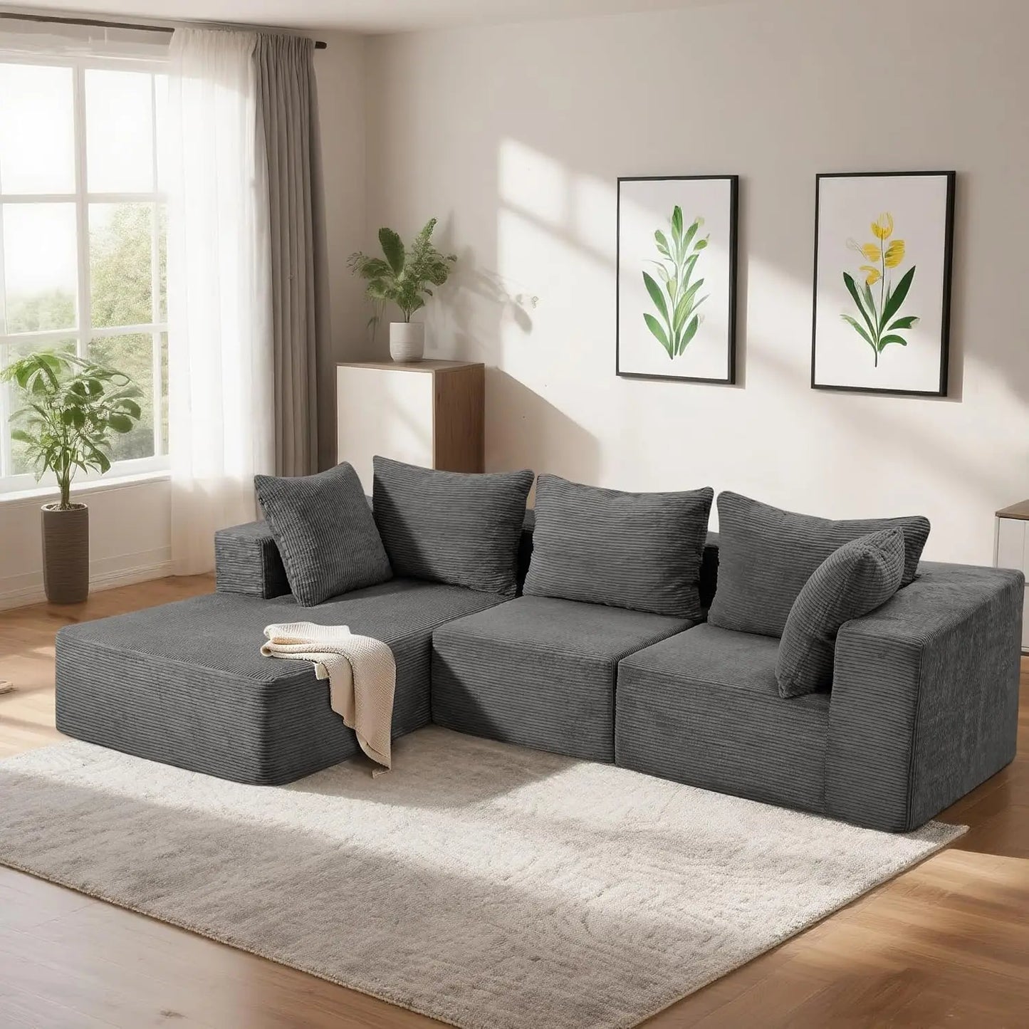 108”Modular Sectional Sofa, Modern L-Shaped Couch with Left Chaise, Cloud 3-Seater Deep Sectional with 4 Pillows (Multiple colors)