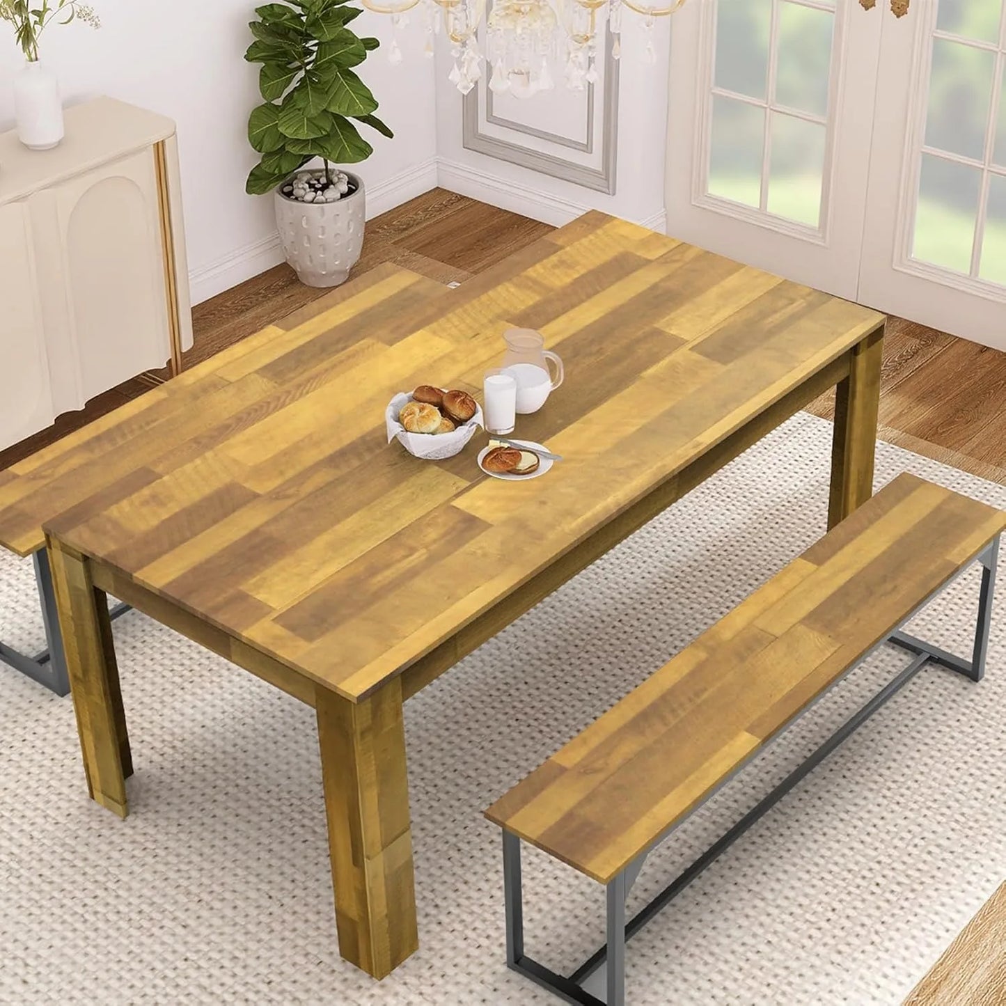 71" 6ft Kitchen Dining Room Table for 6/8, Large Farmhouse Dinner Table, Wood Rectangular Long Tables for Big Family