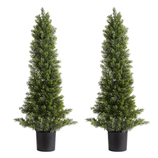 2 Set Artificial Cedar Topiary Tree Evergreen Fake Pine Cypress Trees Plant Artificial Greenery Set for Home Decor Outdoor