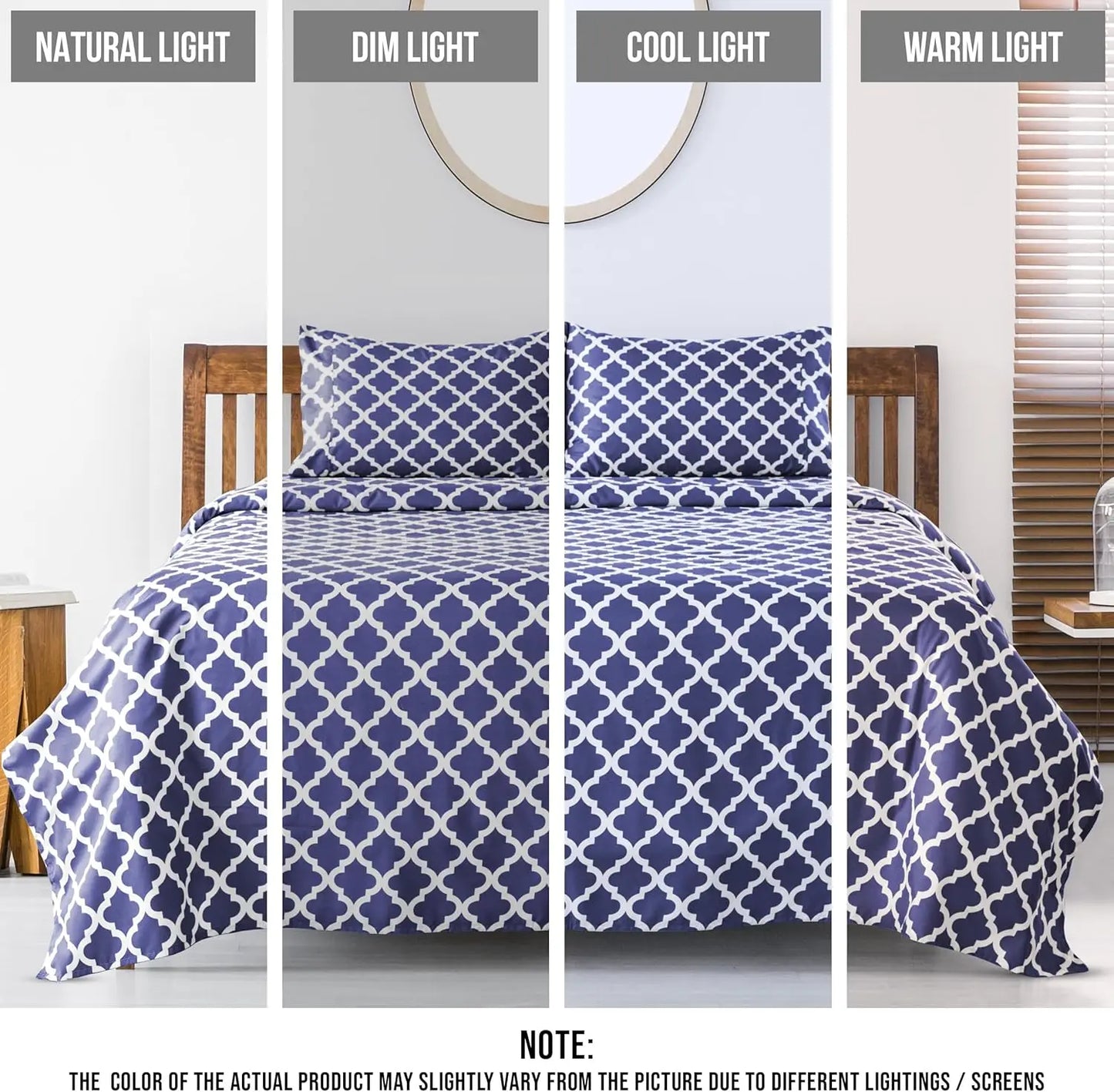 Lux Décor 4Pc Quatrefoil Sheet Set – Soft Microfiber, Wrinkle-Free, Luxurious Printed Bed Sheets