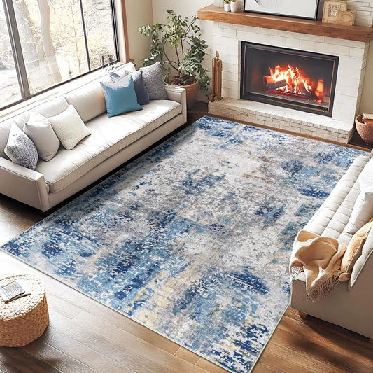 Living Room Area Rugs Soft Large Modern Abstract Area Rug,  Boho Vintage Machine Washable Non Slip Carpet , Low Pile Rugs (Multiple colors)