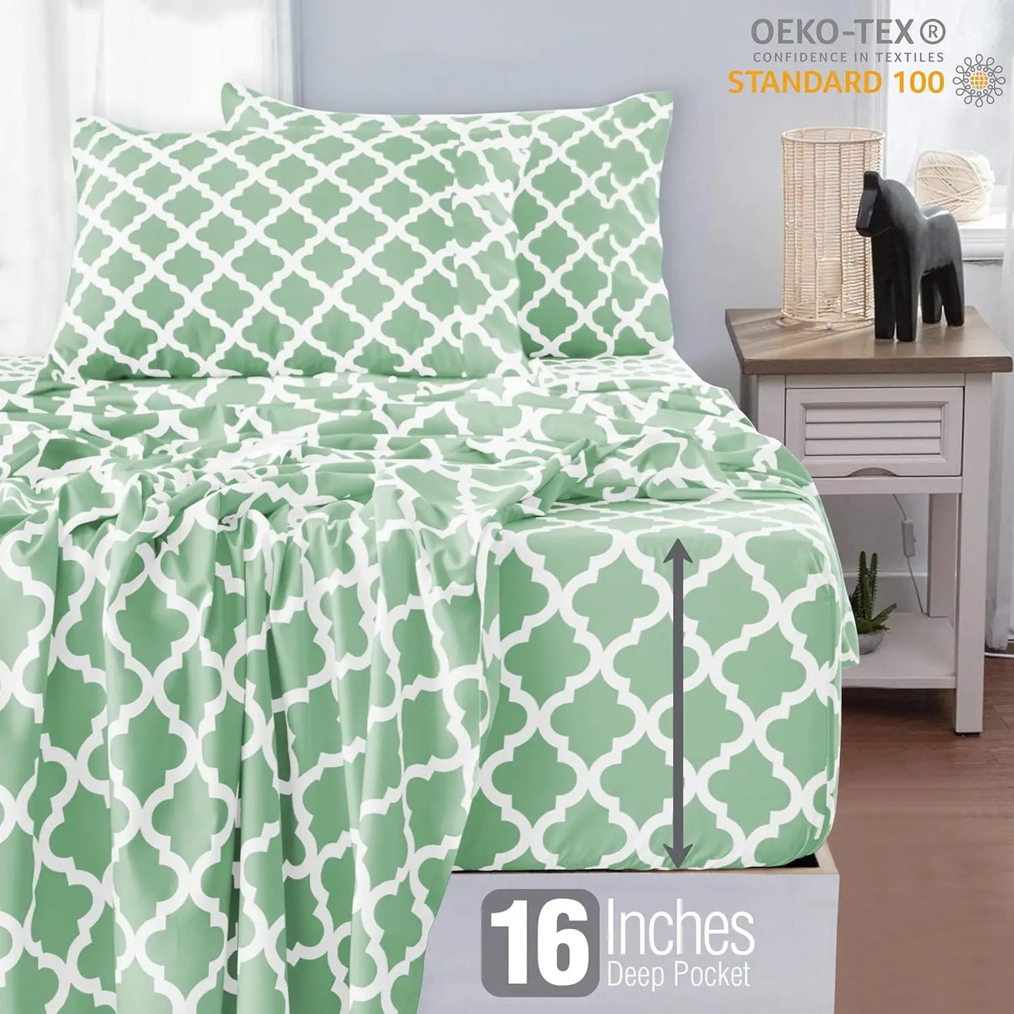 Lux Décor 4Pc Quatrefoil Sheet Set – Soft Microfiber, Wrinkle-Free, Luxurious Printed Bed Sheets