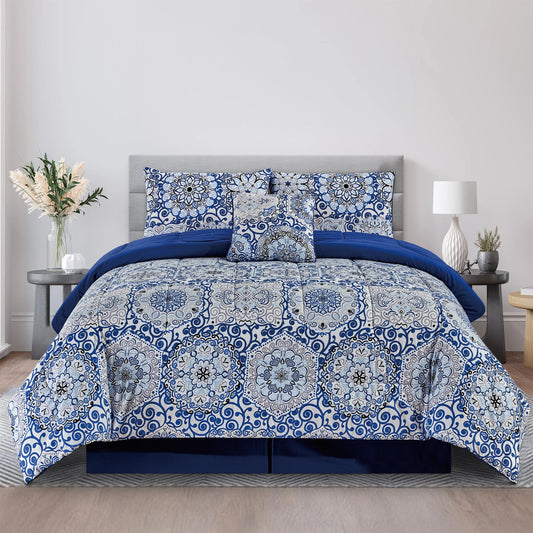 LUX Décor Reversible 5pc Comforter Set, Printed Bedding Set, Microfiber Bed in a Bag, Includes 1 Comforter, 2 Pillow Shams (Multiple sizes and colors)