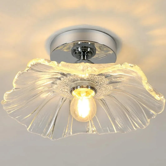 Semi-flush mount ceiling light, modern floral ceiling light fixture with vintage glass shade for entryways, porches, hallways