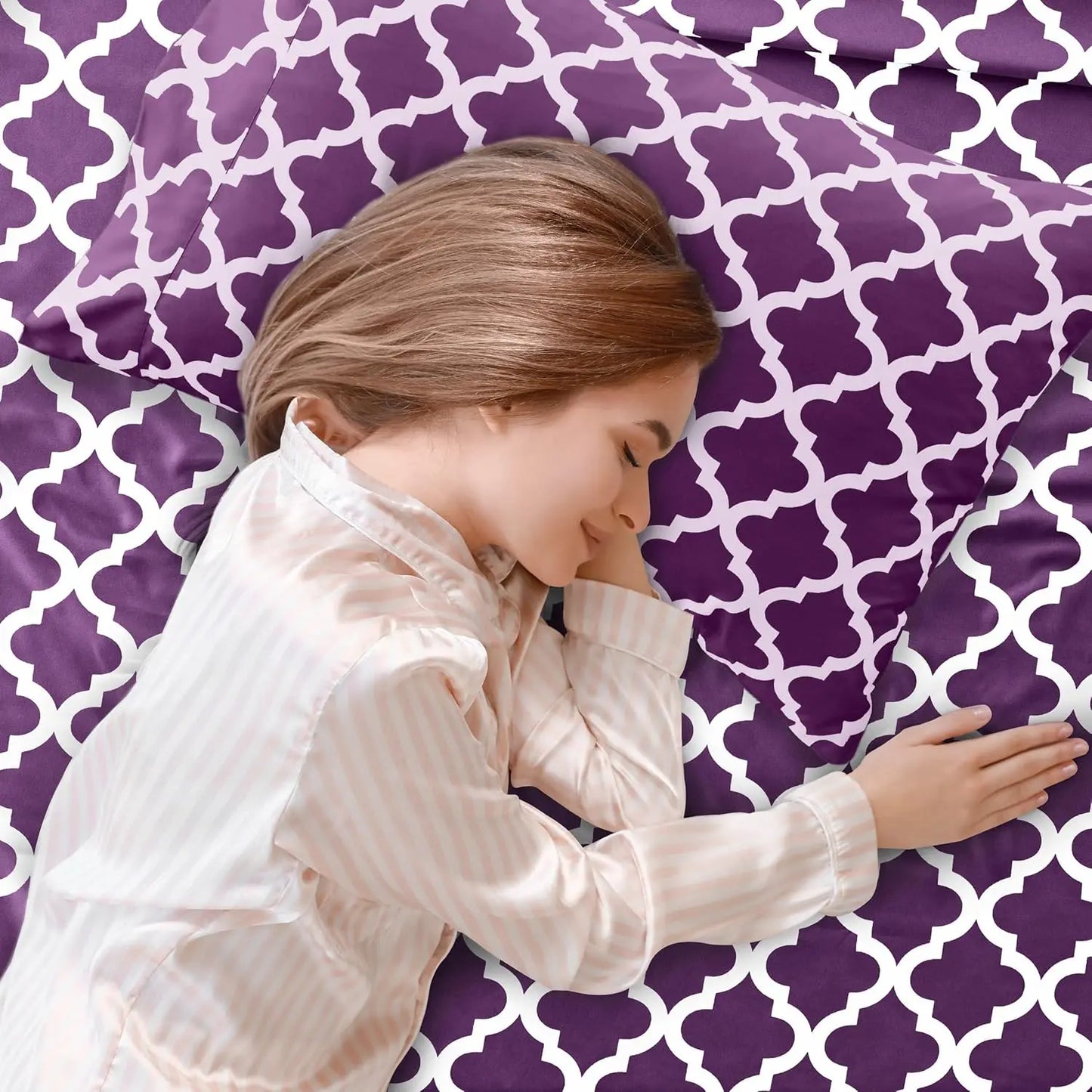 Lux Décor 4Pc Quatrefoil Sheet Set – Soft Microfiber, Wrinkle-Free, Luxurious Printed Bed Sheets