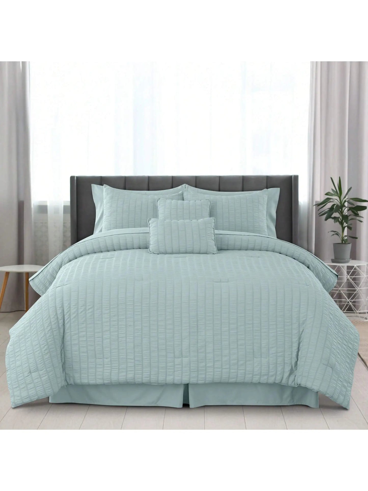 Lux Décor 10-Piece Comforter Set – Seersucker Lightweight Bedding with Sheets, All-in-One Bed-in-a-Bag for Year-Round Comfort
