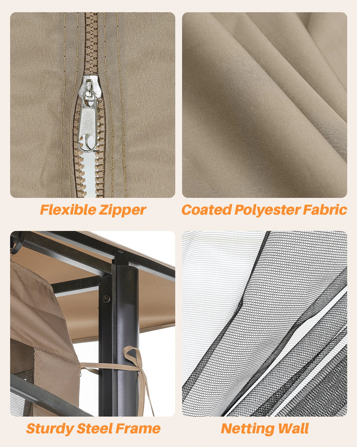 SeeHill 10' x 10' Patio Gazebo with Steel Frame and Double Roof, Outdoor Canopy Tent with Mosquito Netting for Garden or Lawn