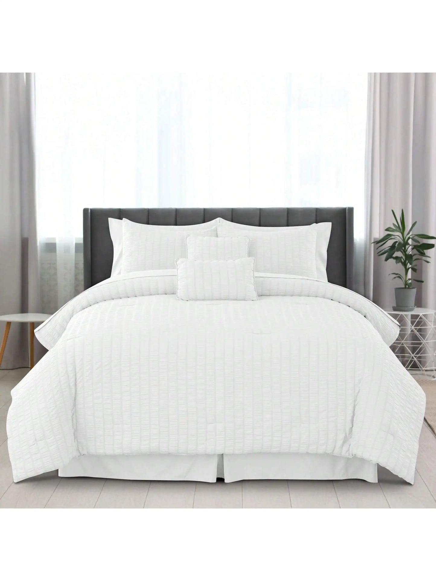 Lux Décor 10-Piece Comforter Set – Seersucker Lightweight Bedding with Sheets, All-in-One Bed-in-a-Bag for Year-Round Comfort
