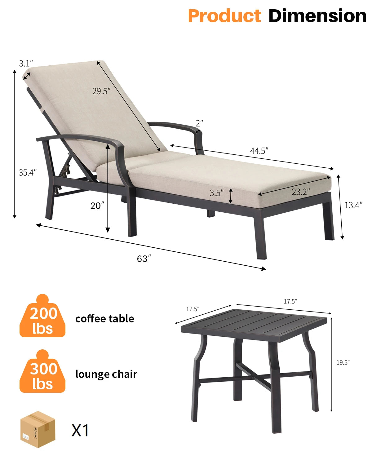 SeeHill 3-Piece Patio Chaise Lounge Set, Aluminum Outdoor Loungers with Cushions and Side Table for Poolside or Backyard