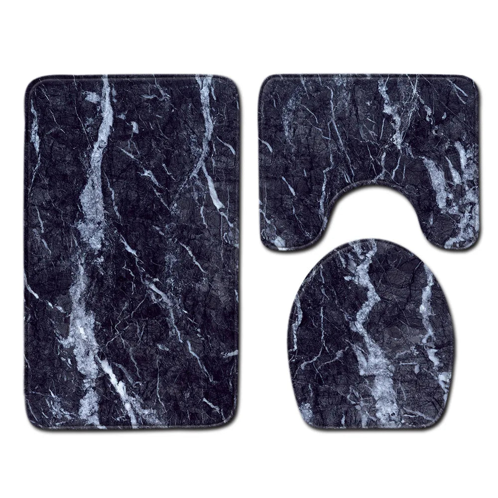 Marble Floor Mat for Bathroom Decor, Door Mat, Waterproof Carpet, Toilet Seat Cover, 3 Piece Set