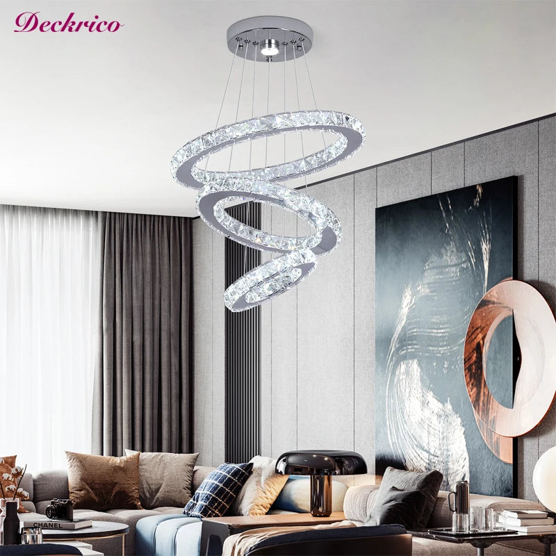 Modern Crystal Ceiling Chandelier Round Ring Lamp Suspension Fixtures Dining Room Furniture Plafon Led Luminaire Pendant Lights