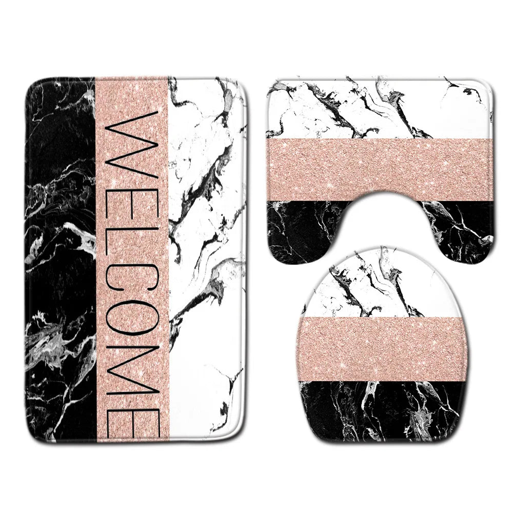 Marble Floor Mat for Bathroom Decor, Door Mat, Waterproof Carpet, Toilet Seat Cover, 3 Piece Set