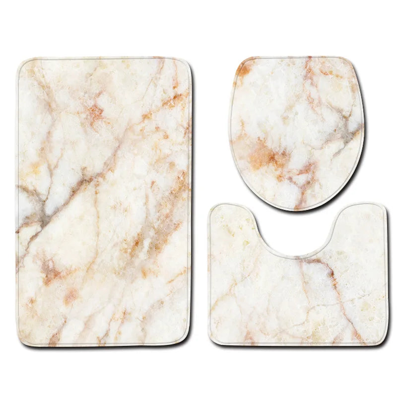 Marble Floor Mat for Bathroom Decor, Door Mat, Waterproof Carpet, Toilet Seat Cover, 3 Piece Set