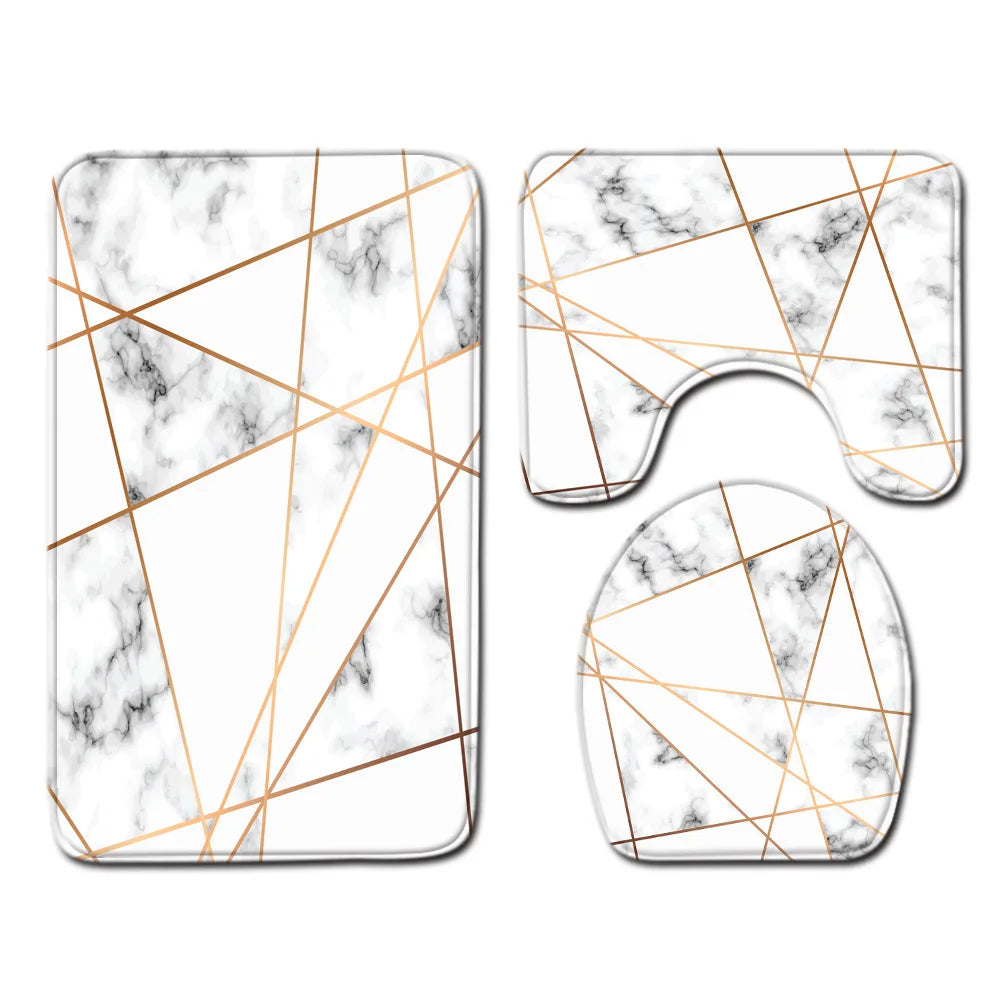 Marble Floor Mat for Bathroom Decor, Door Mat, Waterproof Carpet, Toilet Seat Cover, 3 Piece Set