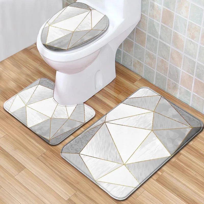 Marble Floor Mat for Bathroom Decor, Door Mat, Waterproof Carpet, Toilet Seat Cover, 3 Piece Set