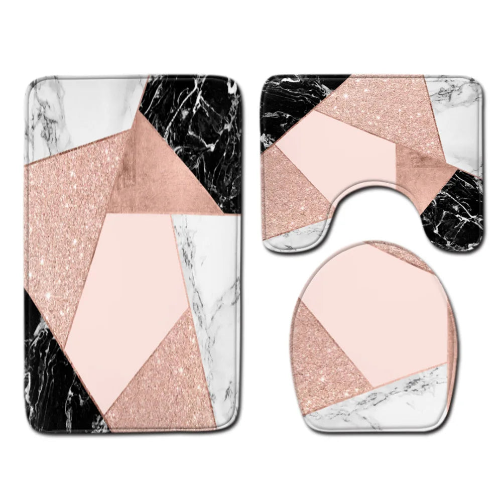 Marble Floor Mat for Bathroom Decor, Door Mat, Waterproof Carpet, Toilet Seat Cover, 3 Piece Set
