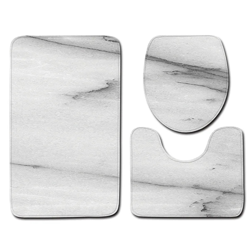 Marble Floor Mat for Bathroom Decor, Door Mat, Waterproof Carpet, Toilet Seat Cover, 3 Piece Set