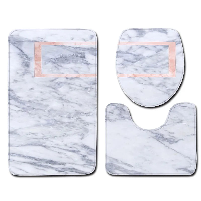Marble Floor Mat for Bathroom Decor, Door Mat, Waterproof Carpet, Toilet Seat Cover, 3 Piece Set