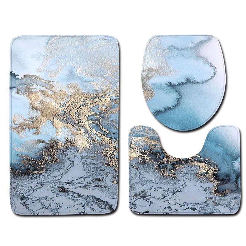 Marble Floor Mat for Bathroom Decor, Door Mat, Waterproof Carpet, Toilet Seat Cover, 3 Piece Set