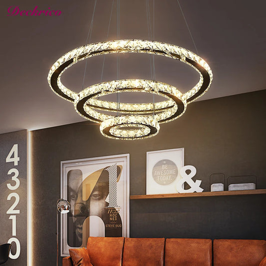 Modern Crystal Ceiling Chandelier Round Ring Lamp Suspension Fixtures Dining Room Furniture Plafon Led Luminaire Pendant Lights