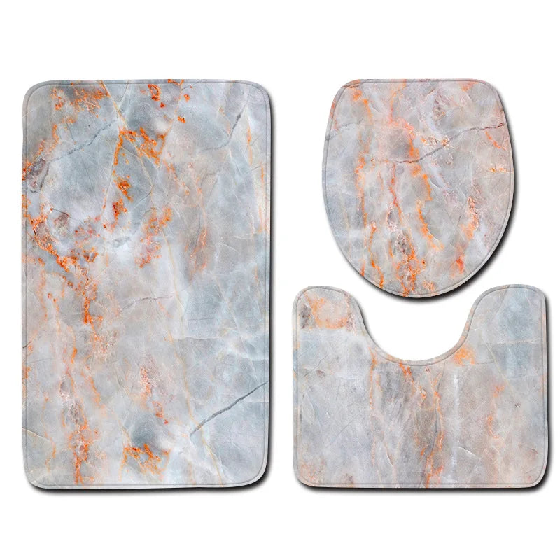 Marble Floor Mat for Bathroom Decor, Door Mat, Waterproof Carpet, Toilet Seat Cover, 3 Piece Set