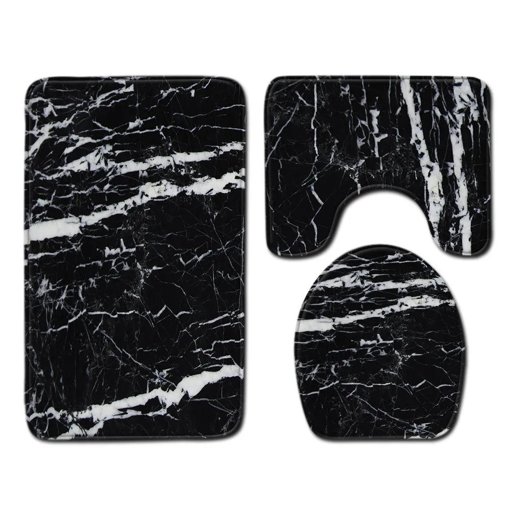 Marble Floor Mat for Bathroom Decor, Door Mat, Waterproof Carpet, Toilet Seat Cover, 3 Piece Set