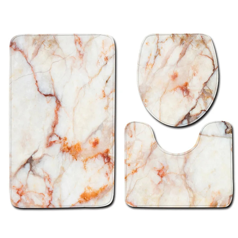 Marble Floor Mat for Bathroom Decor, Door Mat, Waterproof Carpet, Toilet Seat Cover, 3 Piece Set