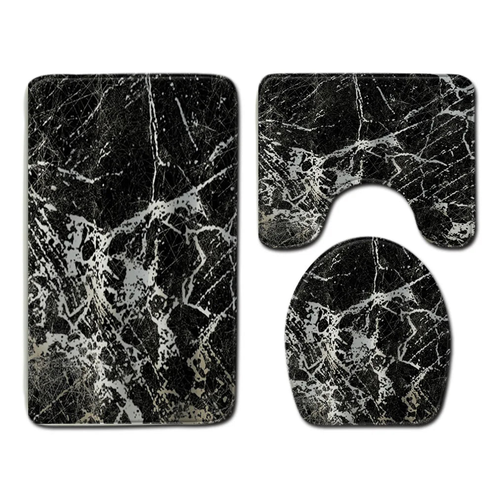 Marble Floor Mat for Bathroom Decor, Door Mat, Waterproof Carpet, Toilet Seat Cover, 3 Piece Set