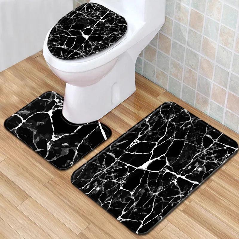 Marble Floor Mat for Bathroom Decor, Door Mat, Waterproof Carpet, Toilet Seat Cover, 3 Piece Set