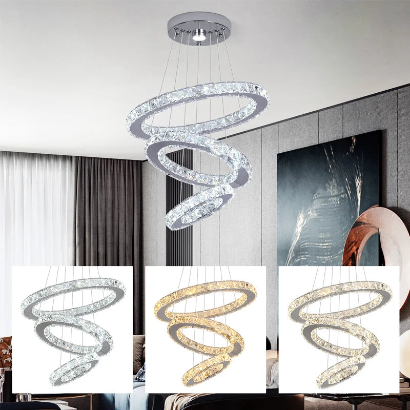 Modern Crystal Ceiling Chandelier Round Ring Lamp Suspension Fixtures Dining Room Furniture Plafon Led Luminaire Pendant Lights