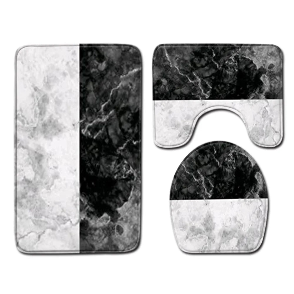 Marble Floor Mat for Bathroom Decor, Door Mat, Waterproof Carpet, Toilet Seat Cover, 3 Piece Set