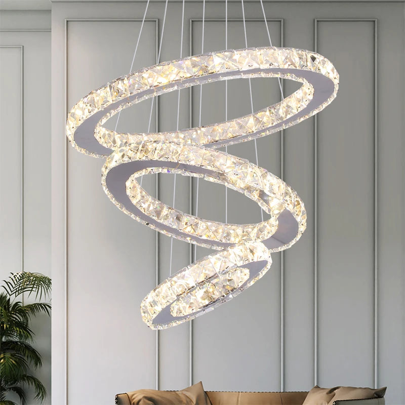 Modern Crystal Ceiling Chandelier Round Ring Lamp Suspension Fixtures Dining Room Furniture Plafon Led Luminaire Pendant Lights