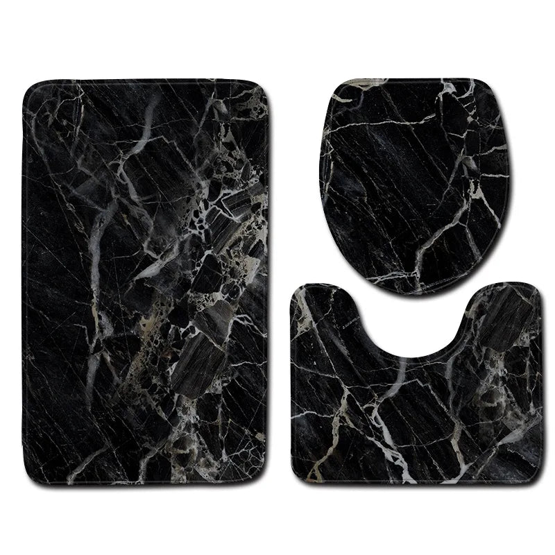 Marble Floor Mat for Bathroom Decor, Door Mat, Waterproof Carpet, Toilet Seat Cover, 3 Piece Set