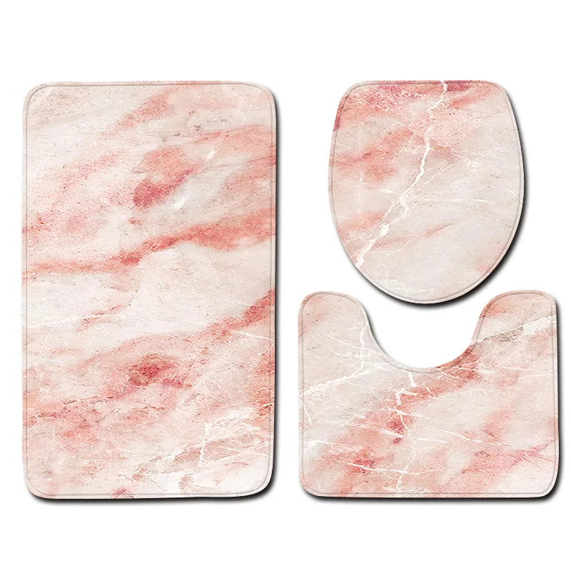 Marble Floor Mat for Bathroom Decor, Door Mat, Waterproof Carpet, Toilet Seat Cover, 3 Piece Set