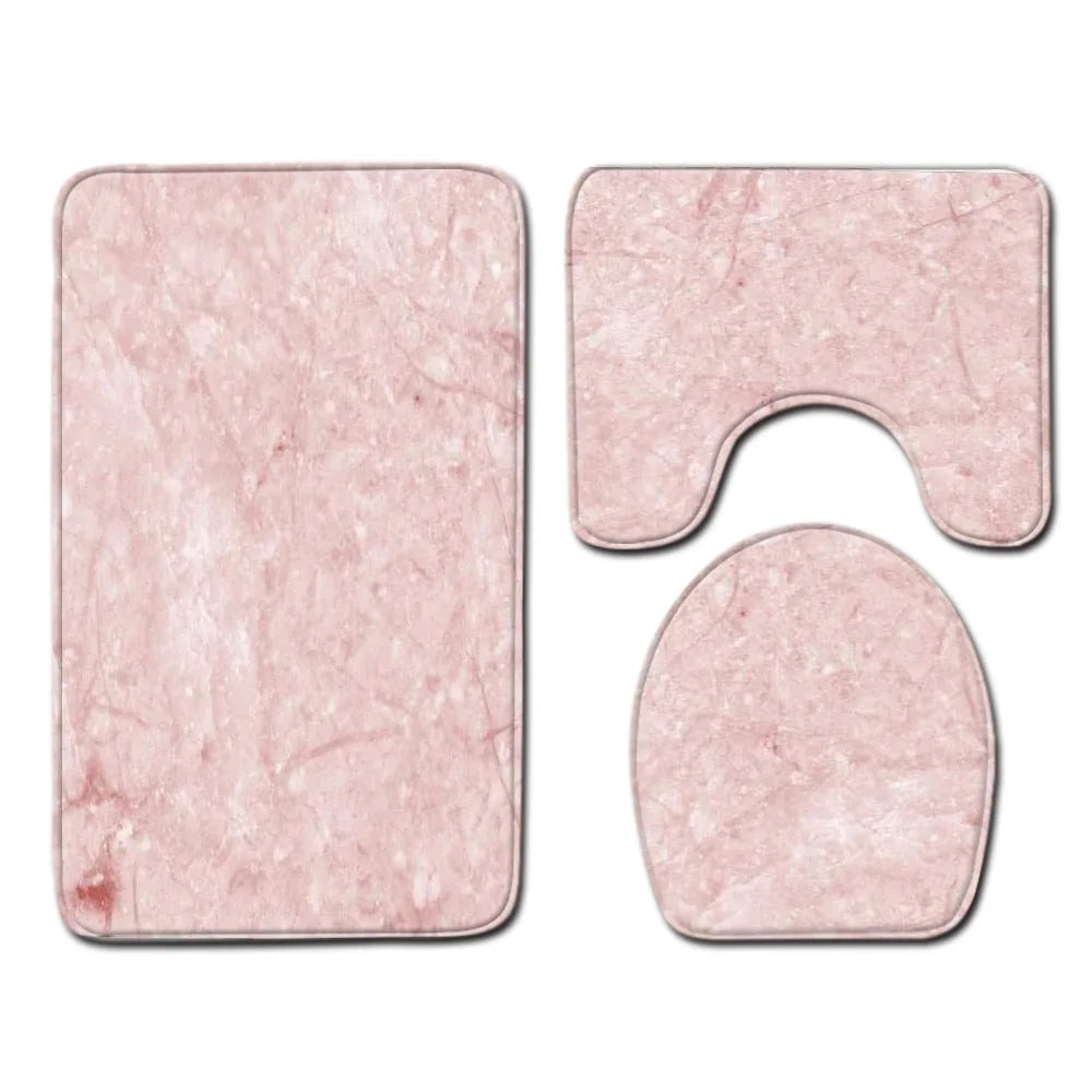 Marble Floor Mat for Bathroom Decor, Door Mat, Waterproof Carpet, Toilet Seat Cover, 3 Piece Set