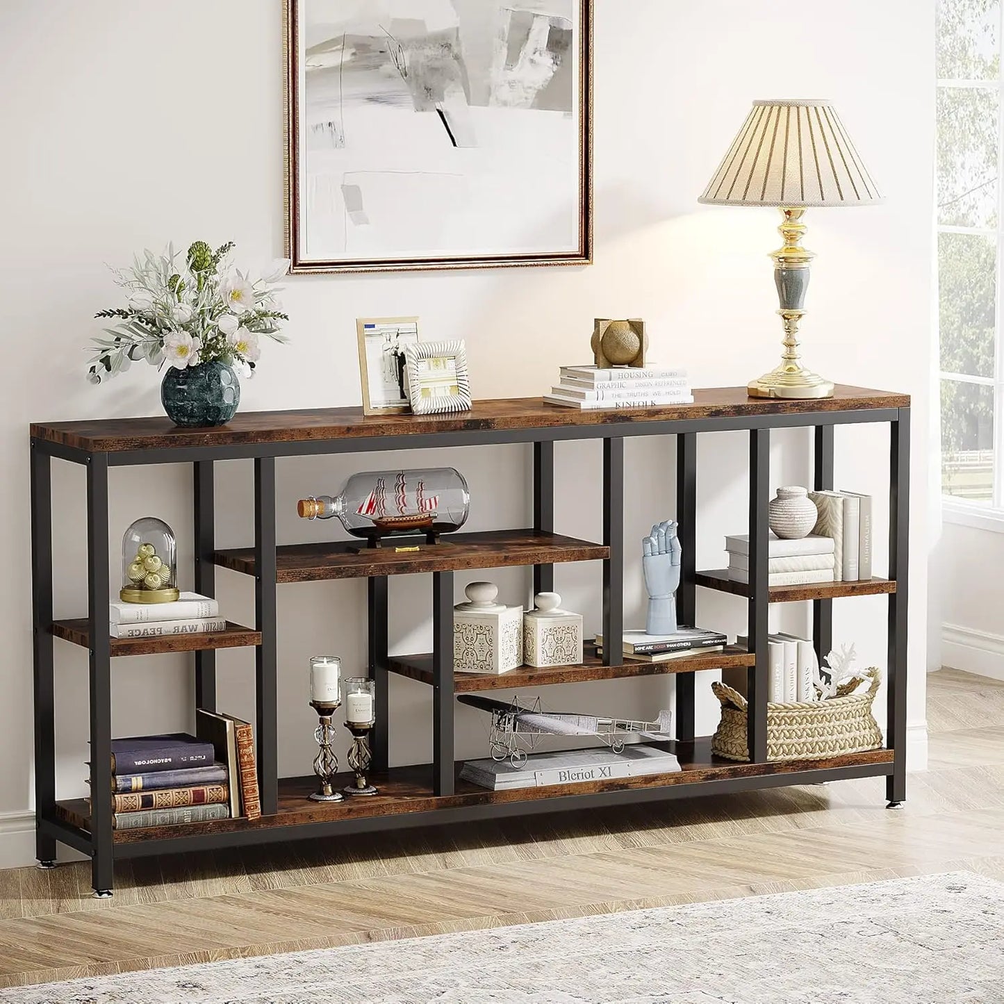 Console Sofa Table, 70.9 inch Long Table Behind Couch,3-Tier Industrial Narrow Entryway Hallway Accent Table for Living Room (Multiple colors)