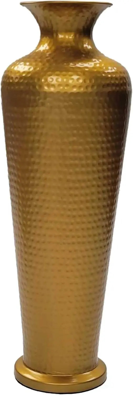 Decorative Modern Gold Metal Hammered Floor Vase Elegant 23Inch Tall Trumpet Shape for Entryway Living Room or Dining Room Decor