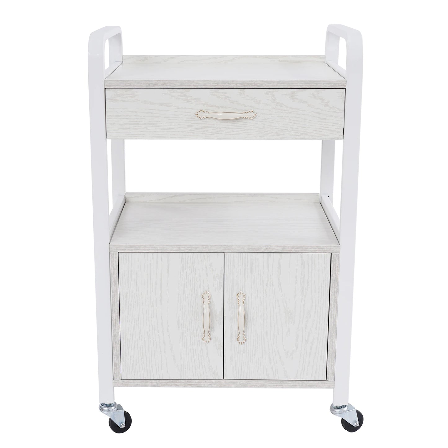 Salon High-density Wood Panels Storage Cart,White Rectangle Free Standing Movable Beauty Organizer