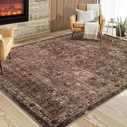 Washable Area Rug for Living Room,Vintage Floral Large Rug for Bedroom Dining Room Office,Soft Non Slip Low Pile Indoor Carpet (Multiple colors and sizes)