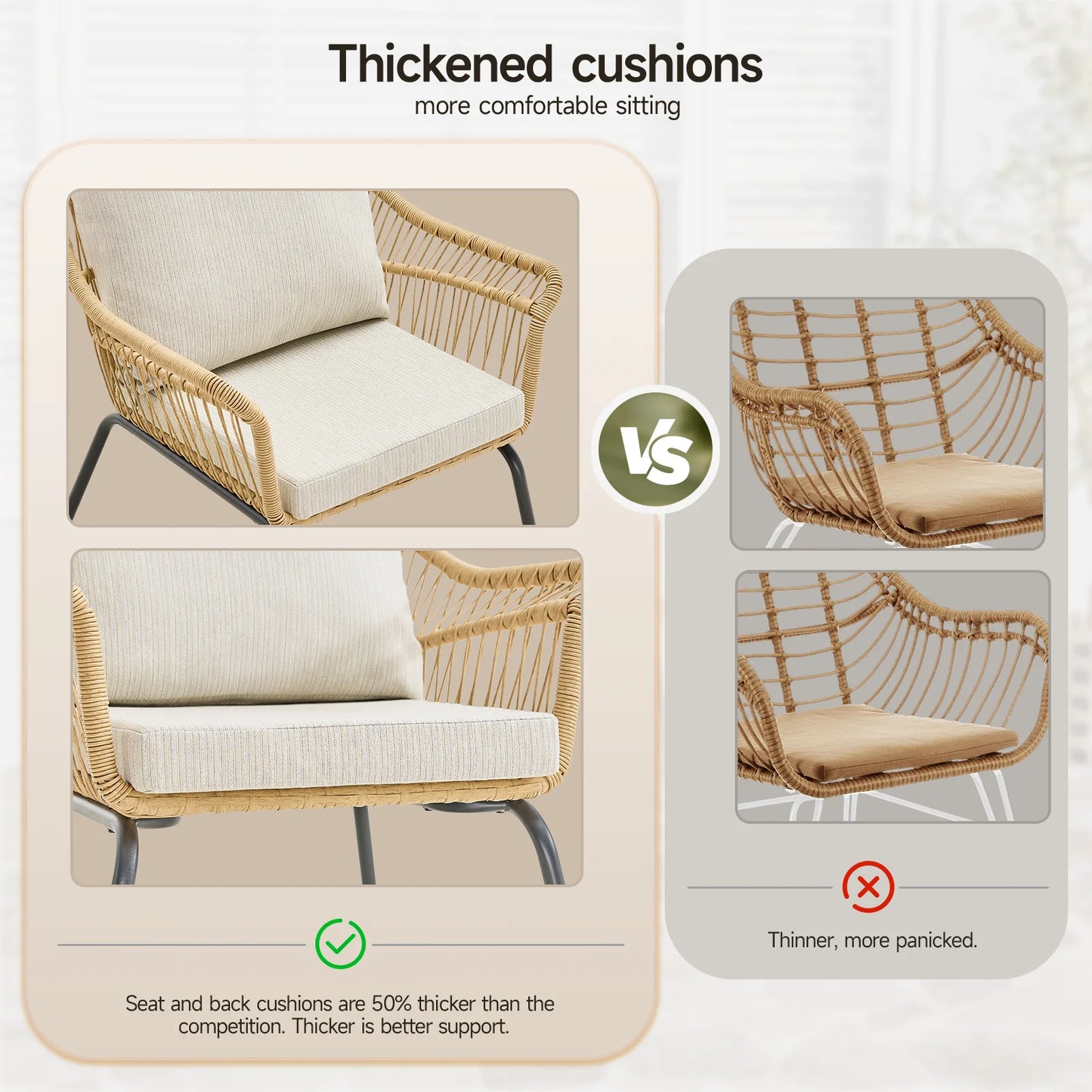 4 Piece Patio Wicker Loveseat Sets, & End Table, 2 Outdoor Rattan Chairs with Glass Top Table Boho Patio Furniture Set for Garden