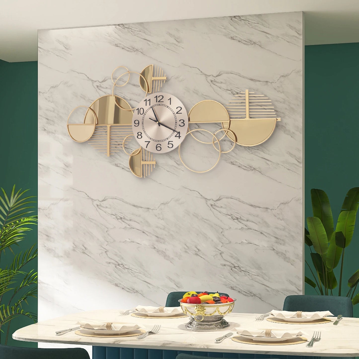 Stylish Modern Gold Metal Wall Clock - Elegant Silent Non-Ticking Glass Decor for Home & Office, Bedroom Large Decorative Clock