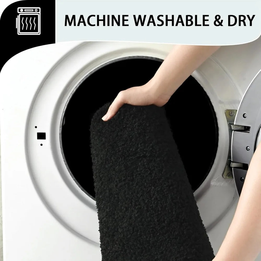 black bathroom rug set 2 piece,soft absorbent bath mats set,machine washable bath rug sets for bathroom non slip