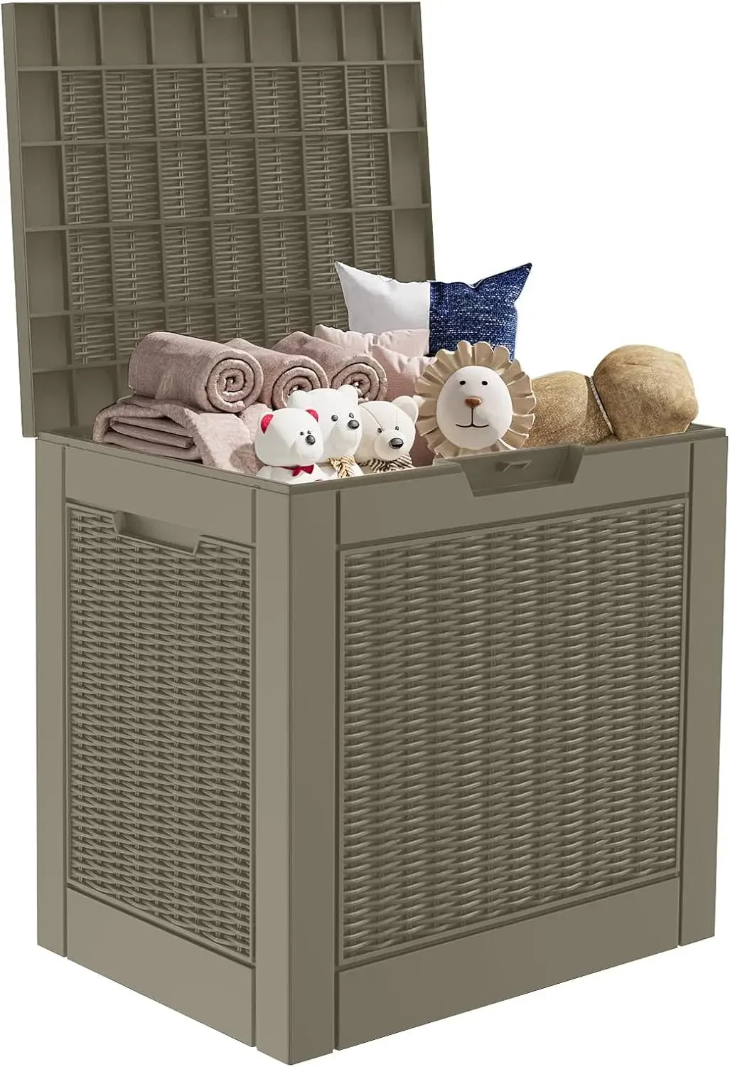 Outdoor Storage Box, Large Waterproof Deck Box, Lockable Resin Storage Container with Reinforced Support for Patio Cushions