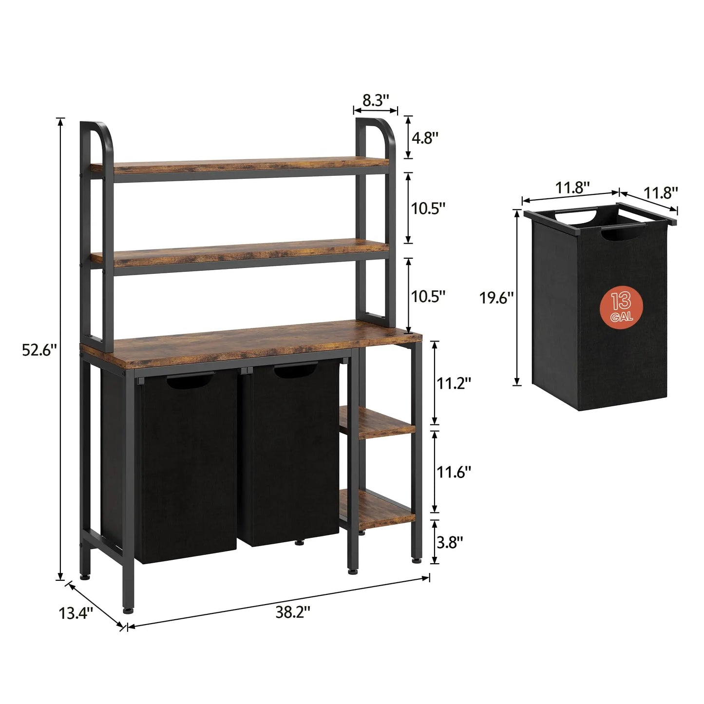 Laundry Basket,Laundry Hamper 2 Section with Side Shelves,3 Tiers Laundry Sorter with 2 Pull-Out and Removable Laundry Bags